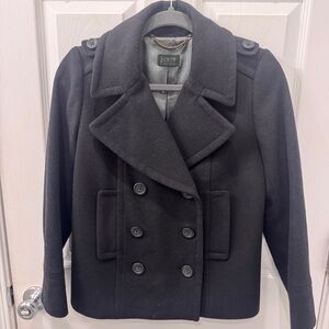 J Crew Classic black wool double breasted Pea Coat size small- great condition!